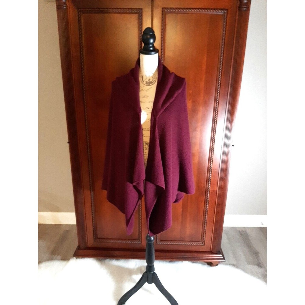 Kate Landry Women's One Size Shrug Wool Blend Waterfall Collar Color~ Plum Wine
